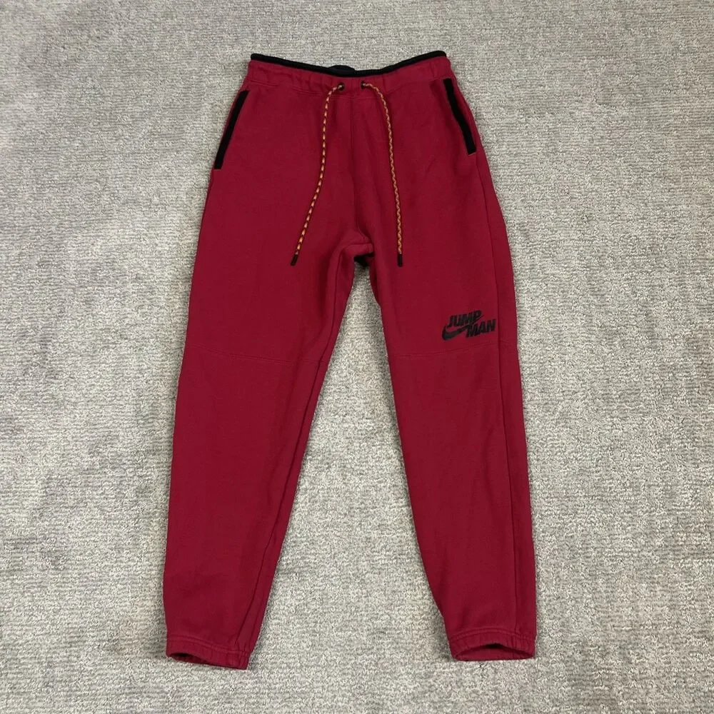 Nike Jordan SweatPants Mens Large Red Jumpman Fleece Joggers Hibiscus DJ0260-652